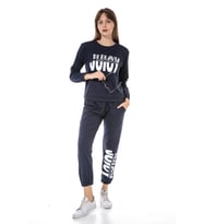 VISHENKA KADIN JUICY YAZI BASKILI 2 İPLİK ALT ÜST SWEATSHİRT TAKIM (Lacivert)