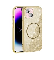 iPhone 15 Kılıf Magsafe Şarj Özellikli Parlayan Simli Okso Kılıf (Gold)