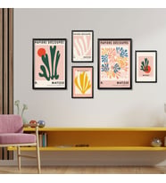 5'li Ahşap Lamine Çerçeveli Mdf Tablo Seti Pembe Henri Matisse (Siyah)