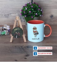Baykuş Kupa Bardak Beyaz ve Fotoğraflı Ahşap Anahtarlık Hediye (Model 13)