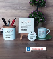 Sevgiliye Hediye Hediye Seti Dekoratif Taş, Kalemlik, Ahşap Altlıklı Türk Kahvesi Fincanı, Ahşap Anahtarlık Hediye (Model 9)