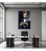 Metal Çerçeveli Temperli Cam Tablo The Godfather Baba (Gümüş)