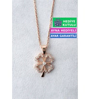 Jewelmim 4 Dört Yapraklı Yonca Gümüş Kolye Rose Altın Kaplama Yoncalı 925 Ayar Kadın Gümüş Yonca Kolye (Rose)