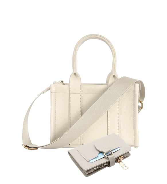 Givenza  Çüzdan Hediyeli Orijinal The Tote Bag Ayarlanabilir Kolon Askılı Yumuşak Deri Çapraz Mini El Kol ve Omuz Çantası (Krem)