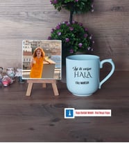 Halaya Hediye Fotoğraflı Dekoratif Taş, Kupa Bardak Beyaz Hediye (Model 5)