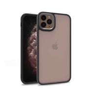 Uyumlu Model Apple iPhone 11 Pro Max Kılıf Kamera Nikelaj Kenar Renkli Kapak (Siyah)