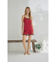 Estiva Kadın Ip Askılı Şortlu Likra Viskon Yazlık Pijama Takımı (Bordo)