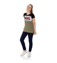 Toontoy  Kız Çocuk T-Shirt Paris Pul Nakış (Haki)