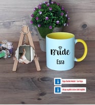Bride Kupa Bardak Beyaz ve Fotoğraflı Ahşap Anahtarlık Hediye (Model 7)