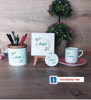 İsme Özel Doğum Günü Hediyesi Hediye Seti Dekoratif Taş, Kalemlik, Ahşap Altlıklı Türk Kahvesi Fincanı, Ahşap Anahtarlık Hediye (Model 6)