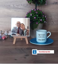 Dedeye Hediye Fotoğraflı Dekoratif Taş, Ahşap Altlıklı Türk Kahvesi Fincanı Hediye (Model 5)