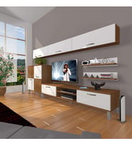 Decoraktiv Eko 8 Mdf Dvd Krom Ayaklı Tv Ünitesi Tv Sehpası (Beyaz - Kahverengi)