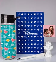 Kişiye Özel Defter Kalem Matara Ve Fotoğraflı Notluk Seti 93545 (Mavi)