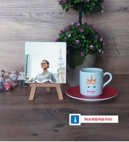 Unicorn Fotoğraflı Dekoratif Taş, Ahşap Altlıklı Türk Kahvesi Fincanı Hediye (Model 3)