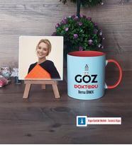 Göz Doktoru Fotoğraflı Dekoratif Taş, Kupa Bardak Beyaz Hediye Tıp Bayramı Hediyesi (Model 13)