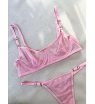 La Linaa Kadın Tül Tanga Külotlu Sütyen Takım (Pembe)