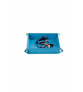 Masaüstü Organizer Düzenleyici Deri Dekoratif Sepet Kare Desktop Organizer Rainbow Vegan 16,5x16,5 cm (Turkuaz)