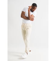 Çift Pileli Regular Fit Beli Lastikli İplikli Yazlık İnce Kumaş Erkek Jogger Pantolon (Krem)