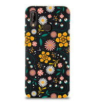 Huawei P 20 Lite Uyumlu Lansman Kılıf Çiçek Tasarımlı İçi Kadife Kapak (Siyah)