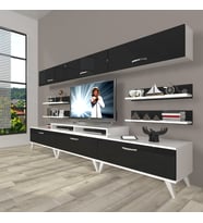 Decoraktiv Ekoflex 8y Slm Retro Tv Ünitesi Tv Sehpası (Beyaz-Siyah)