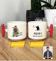 Kişiye Özel Karikatürlü Asker T Kupa Bardak Askere Hediye Asker Sevgiliye Hediye (Pembe)