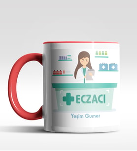 Kişiye Özel Eczacı Tasarımlı Siyah Kupa (Kırmızı-Beyaz)