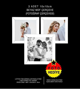 3 Adet 10x10 Çerçeve - Mdf Çerçeve - Mini Kare Fotoğraf Çerçevesi (Beyaz)