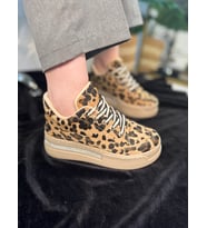 Günlük Kadın Sneaker Kalın Topuk Oval Burun Bağcıklı Spor Ayakkabı F70  (Leopar)