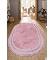 Dijital Baskılı Kaymaz Taban Yıkanabilir Oval Salon Halısı Mutfak Halısı Yolluk NDO-SD-299 (Pembe)
