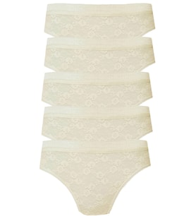 5li Kadın Dantelli Bikini Külot Pamuklu Arkası Düz (Ekru)