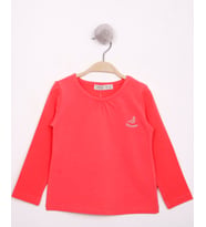 Toontoy Kız Çocuk Göğsü Princess Nakışlı T-Shirt (Nar Çiçeği)