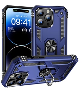Apple iPhone 15 Pro Max Uyumlu Kılıf Standlı Manyetik Yüzüklü Military Magnetic Ring Polycarbonate and TPU Case (Lacivert)