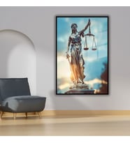 Metal Çerçeveli Temperli Cam Avukat Büro Tablosu Adalet Terazisi (Siyah)