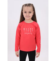 Toontoy Kız Çocuk Baskılı Tişört (Nar Çiçeği)