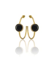 Kadir Jewellery 22 Ayar Altın Kaplama Kadın Taşlı Küpe -El İşçiliği Ve Hipoalerjenik Küpe (Siyah)