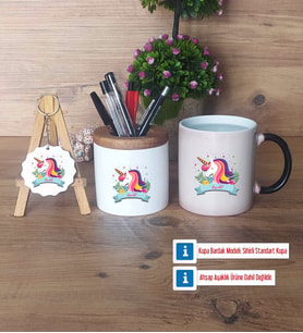 Unicorn Hediye Sepeti Kalemlik, Kupa Bardak Sihirli, Ahşap Anahtarlık Hediye (Model 1)