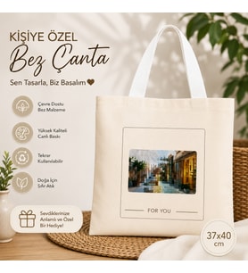 Kişiye Özel Baskılı Bez Çanta Beyaz Saplı