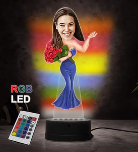 Doğum Günü Hediyesi,Sevgiliye Hediye, Kişiye Özel Fotoğraflı En Tatlı Kadın Karikatür 3D Led Lamba (RGB)