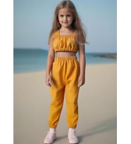 Kız Bebek Düz Renk Crop Pantolon Set (Sarı)