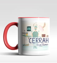 Kişiye Özel Cerrah Tasarımlı Siyah Kupa (Kırmızı-Beyaz)