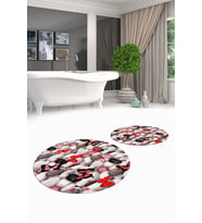 EVDEYA 3D Dijital Yıkanabilir Kelebek Desen İkili Banyo Paspas Yuvarlak Klozet Takımı, YKLOZET-44-KAHVE, (Kırmızı)
