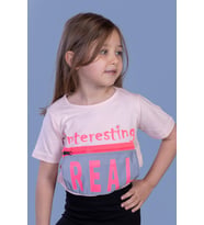 Toontoy Kız Çocuk Crop Model Cebi Reflektör Detaylı Baskılı Tişört (Pudra)