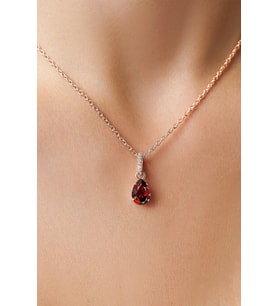 Mistik Topaz Taşlı 14 K Rose Altın Kaplama Kadın Kolye (Garnet)