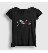 Presmono Kadın Beyaz Logo Stray Kids T-Shirt 122709tt (Siyah)