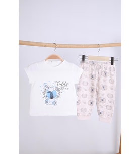 Babyhola Kız Erkek Bebek Çocuk Pamuk Pijama Takımı Ayıcık Desen 11909 (Ekru)