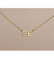 Kişiye Özel 925 Ayar Gümüş Kalp Detaylı Çift Harf Kolye (Gold)
