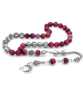 Kararmaz Metal Püsküllü İsim Yazılı Kaplangözü Doğaltaş Tesbih (Pembe)