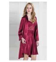 Pierre Cardin Kadın Saten Gecelik Sabahlık Takım-13784 (Bordo)