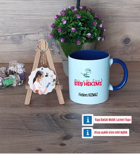Diş Hekimi Kupa Bardak Beyaz ve Fotoğraflı Ahşap Anahtarlık Hediye (Model 3)