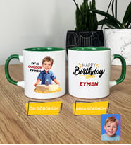 Kişiye Özel Karikatürlü Erkek Çocuğa Hediye Kupa Bardak Erkek Çocuk Hediyeleri Doğum Günü Hediyesi (Yeşil)